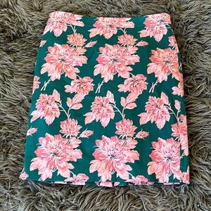 J. Crew Green and Pink Floral Pencil Skirt